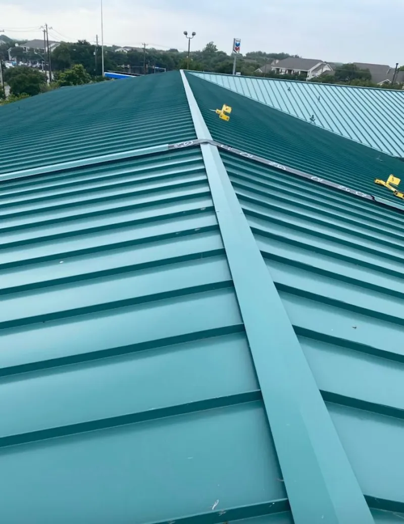 Green commercial metal roof ridge and valley for Metal Roof Repair in Rialto